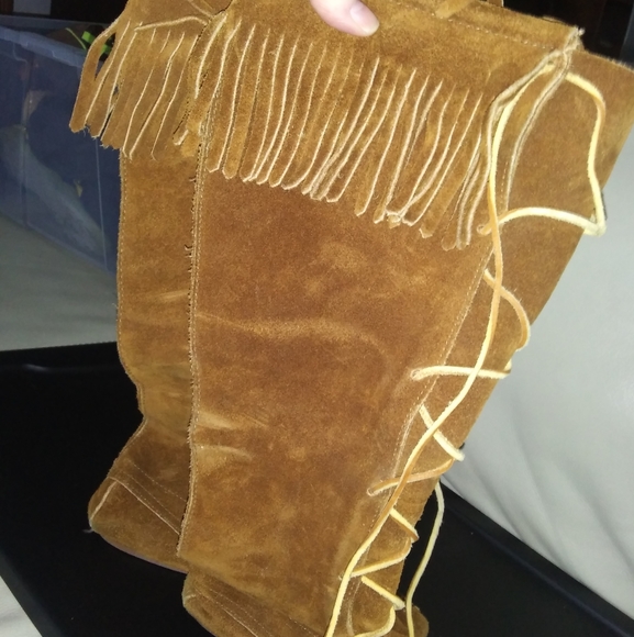 Suede Fringe tie up shoes burnt sienna - Picture 2 of 9